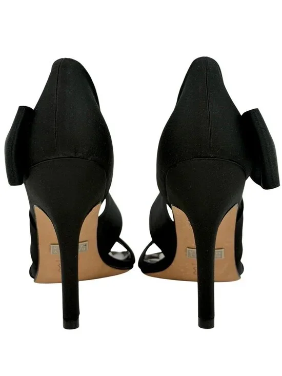 Badgley Mischka Black Satin Rhinestone Bow Heels 6 | dOrsay Formal Evening Shoes - Picture 7 of 16